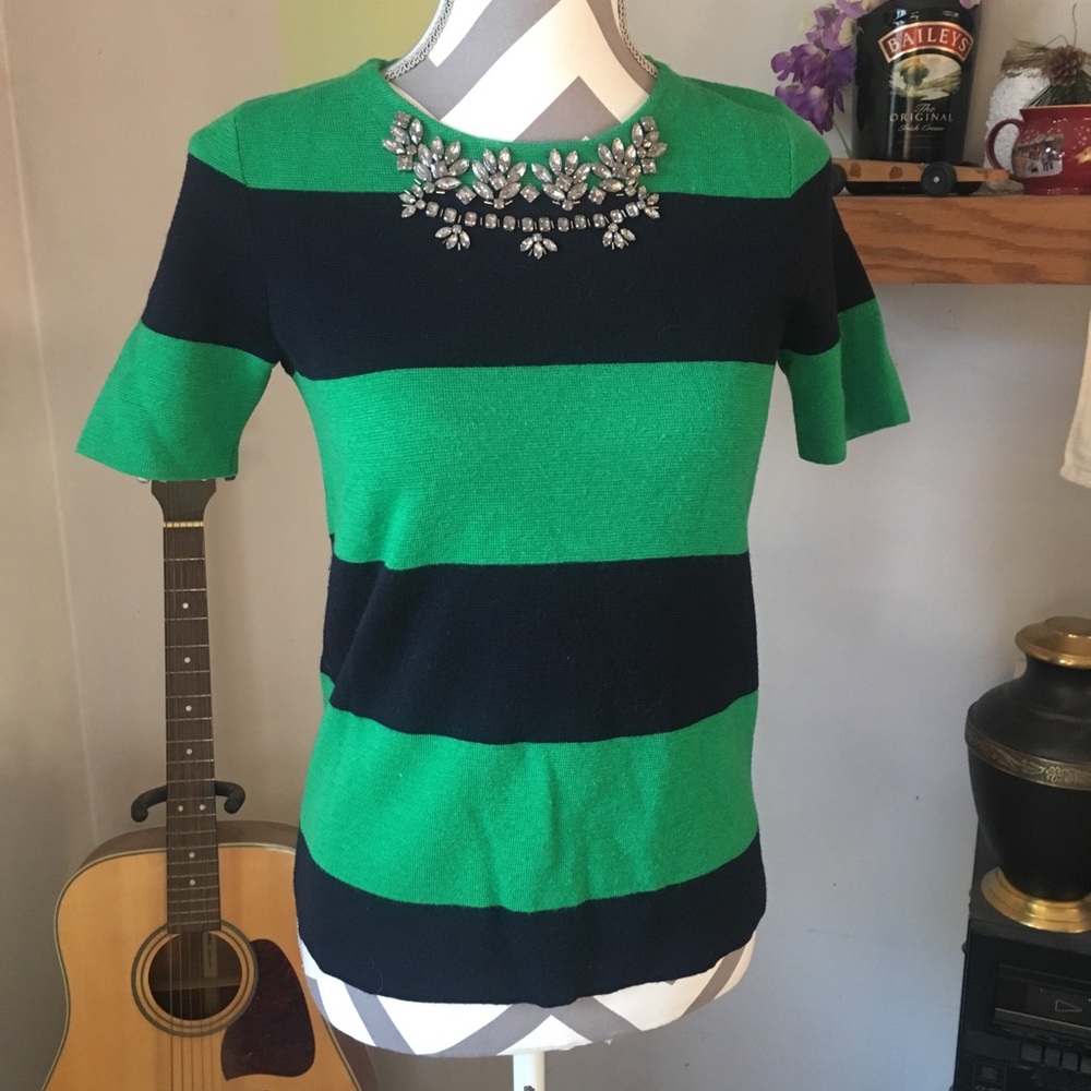 J. Crew Bejeweled Striped Sweater